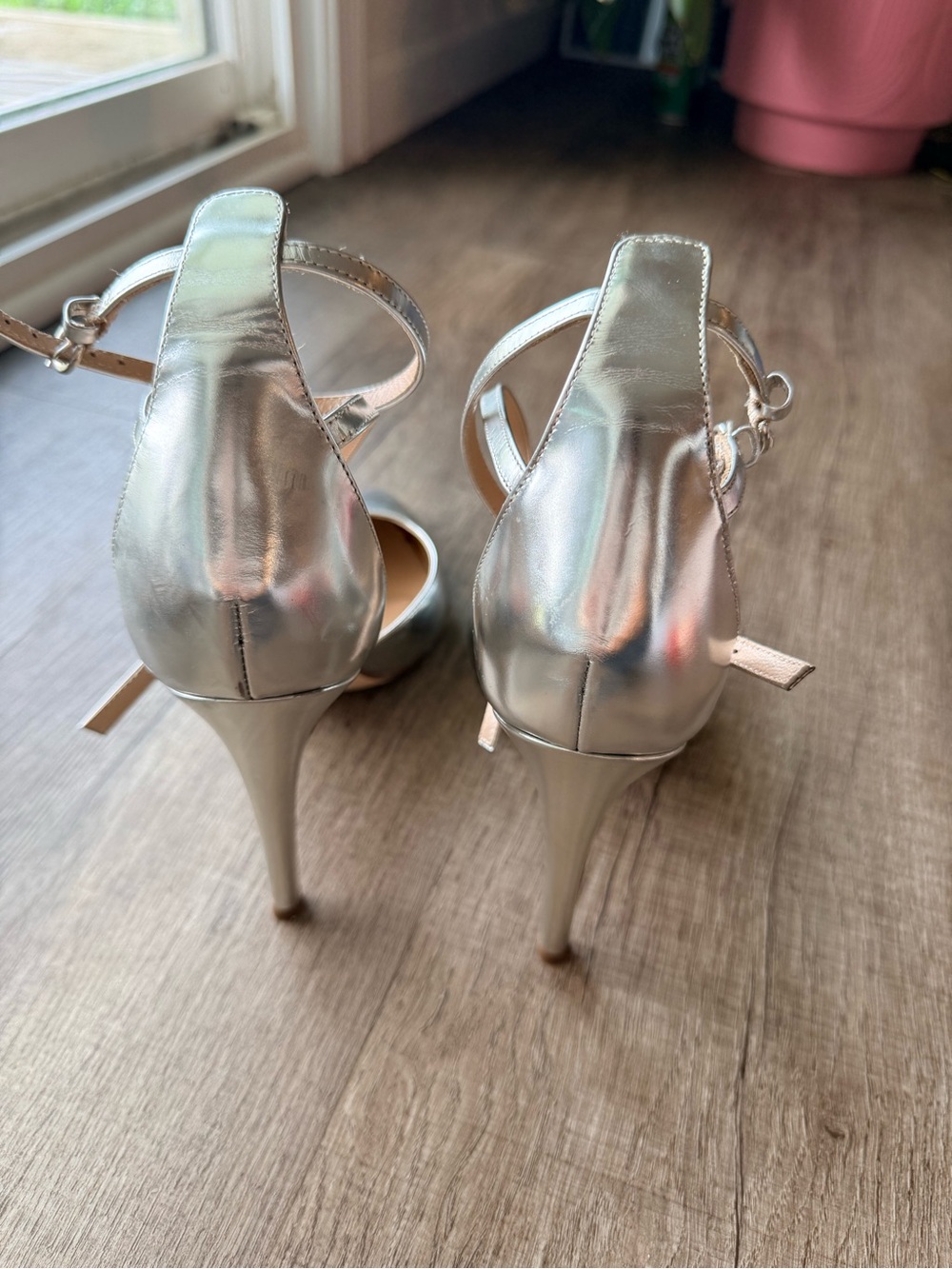 J. Crew Silver Pointed-Toe Double Ankle Strap Heels - Picture 5 of 7